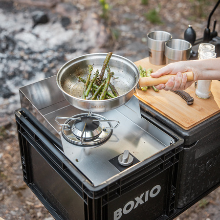 BOXIO COOK MAX+ - zestaw do gotowania: kuchenka gazowa, garnki, naczynia i sztućce dla 4 osób