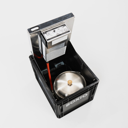 BOXIO COOK PLUS - gas stove in a Eurobox with BOXIO COOKWARE pot set
