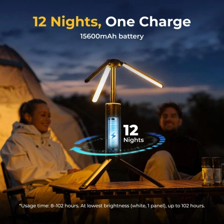 BougeRV Lampa kempingowa teleskopowa LED 3000 lm 15600 mAh - do 168 cm, IPX5, powerbank