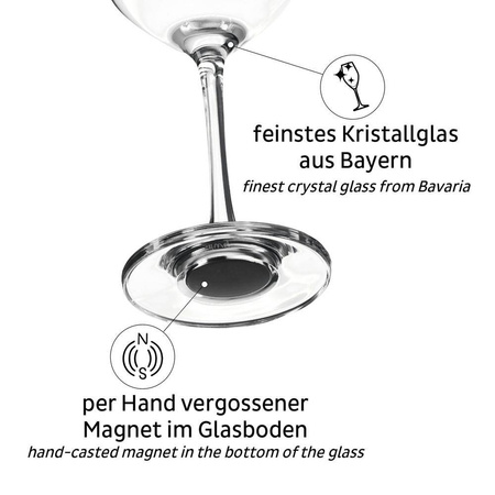 silwy magnetyczne kieliszki do wina ze szkła kryształowego - 2 szt. z metalowymi podkładkami Nano-Gel, do kampera i na łódź