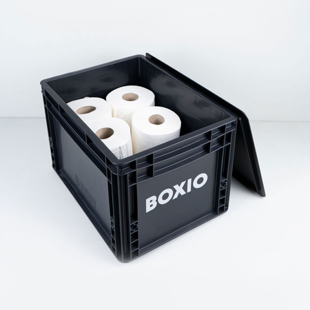 BOXIO SOLO - black Eurobox with lid 40 x 30 x 28 cm made of recycled plastic
