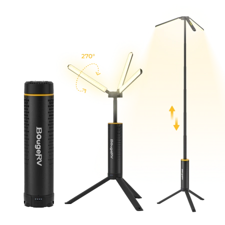 BougeRV Lampa kempingowa teleskopowa LED 3000 lm 15600 mAh - do 168 cm, IPX5, powerbank